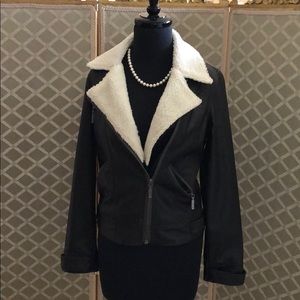 Jack brown faux leather jacket w/sheepskin collar